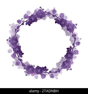 Orchid flower flower branch wreath with buds and flowers Vector illustration isolated on white, for tropical design, romantic wedding invite, backgrou Stock Vector