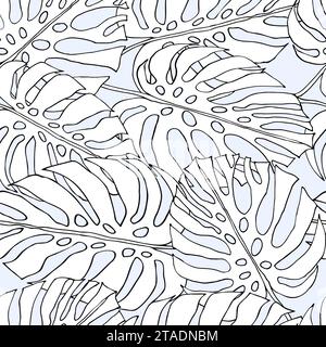 Monstera jungle leaves, floral seamless pattern for fabric textile or wallpapers. Vector tropical jungle leaves modern background. Stock Vector