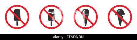 No ice symbol. No eating sign. Ice prohibited icon. Flat vector illustration. Stock Vector