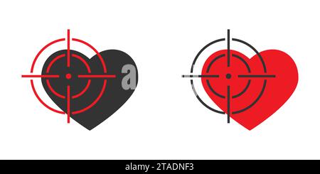 Heart at the gunpoint icon. Hearth with crosshair symbol. Aim icon with heart sign. Flat vector illustration. Stock Vector