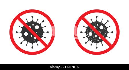 Virus icon with red prohibit sign. Stop virus icon. Flat vector illustration. Stock Vector
