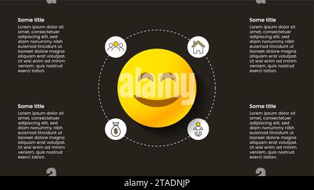 Infographic template with icons and 4 options or steps. Happy life scheme. Can be used for workflow layout, diagram, banner, webdesign. Vector illustr Stock Vector