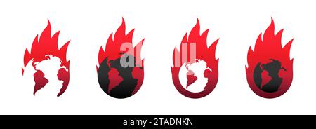The earth is on fire. Burning world. Fire planet logo. Flat vector illustration. Stock Vector