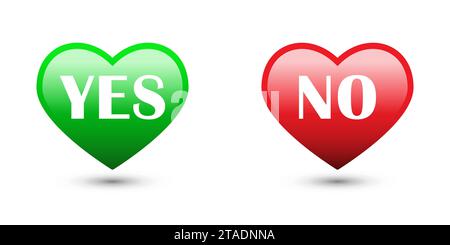 Hearts with yes and no lettering inside. Flat vector illustration. Stock Vector