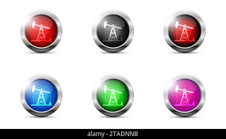 Set of oil pump icon on a glossy sphere. Flat vector illustration. Stock Vector