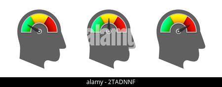 Potential icon. Measuring speedometer icon in the head. Human head with with arrow and scale. Flat vector illustration. Stock Vector