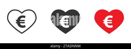 Euro sign in the heart icon. Heart and euro sign. Money love concept. Vector illustration Stock Vector
