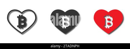 Heart icon with bitcoin symbol inside. Vector illustration Stock Vector