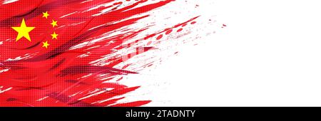 Flag of China with Brush Paint Style and Halftone Effect. China National in Grunge Brush Stroke Concept Isolated on White Background Stock Vector