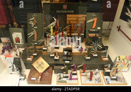 Zurich, Switzerland - June 03, 2017: Famous Victorinox Swiss Army Knifes in shop in Zurich. Stock Photo