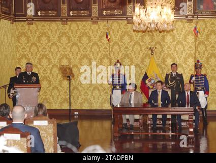 NOBOA-POSESION-ALTO-MANDO-MILITAR Quito, jueves 30 de noviembre del 2023 Presidente de la Republica Daniel Noboa Azin, posesiona al nuevo alto mando Militar, en el Palacio de Carondelet. Palabras de Jaime Vela Jefe del Comando Conjunto Fotos:Rolando Enriquez/API Quito Pichincha Ecuador POL-NOBOA-POSESION-ALTO-MANDO-MILITAR-81188ab01cb9a7a0ef430cbe0d95def2 *** NOBOA POSSESSION HIGH MILITARY COMMAND Quito, Thursday, November 30, 2023 President of the Republic Daniel Noboa Azin, inaugurates the new High Military Command, at the Carondelet Palace Speech by Jaime Vela Chief of the Joint Command Pho Stock Photo