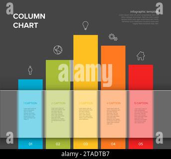Vector Infographic report template design with labels and column stripes. Simple infochart or column graph template, semi transparent horizontal strip Stock Vector