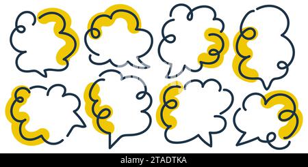 Set of Speech Bubbles in Hand Drawn Style with Yellow Liquid. Chat Icon with Comic Style Stock Vector