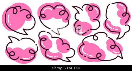 Cute Pink Speech Bubble Set with Hand Drawn Style Stock Vector