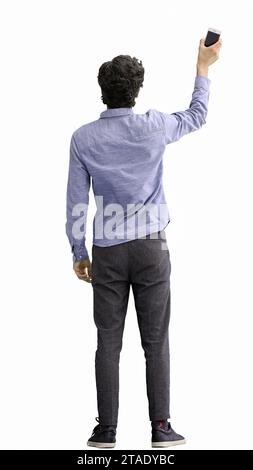 young man in full growth. isolated on white background rejoices Stock Photo