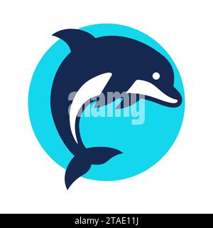 Dolphin blue icon. Aquatic sea mammal, marine animal. Vector illustration. Stock Vector