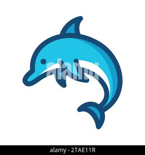 Dolphin line blue icon. Aquatic sea mammal, marine animal. Vector illustration. Stock Vector
