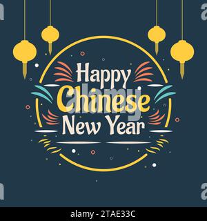 Happy Chinese New Year greeting card. Lunar New Year Lettering Design with Creative Concept Stock Vector