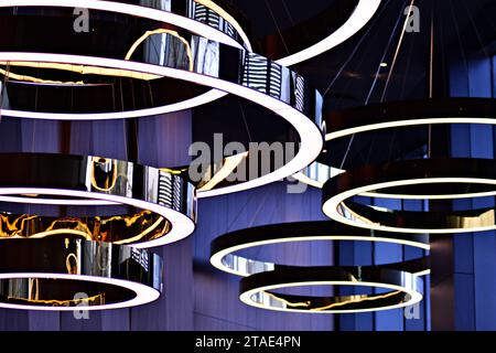 Abstract interior fragment. Stylized illumination with modern LED lamps. Stock Photo