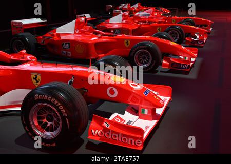Scarperia, Mugello - 28 October 2023: Ferrari F2002 of Michael Schumacher on display during Ferrari World Finals 2023 at Mugello Circuit in Italy. Stock Photo