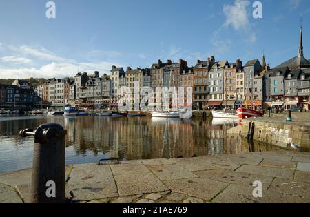 The town of Honfleur, at the mouth of the river Seine in the Calvados region of Northern France. A small port in Normandy, undamaged in the WW2. Stock Photo