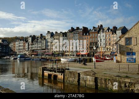 The town of Honfleur, at the mouth of the river Seine in the Calvados region of Northern France. A small port in Normandy, undamaged in the WW2. Stock Photo
