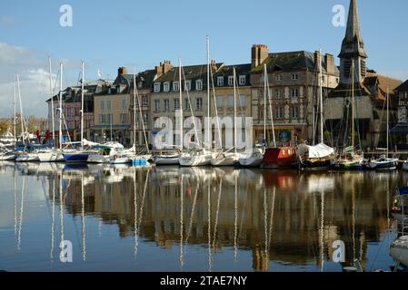 The town of Honfleur, at the mouth of the river Seine in the Calvados region of Northern France. A small port in Normandy, undamaged in the WW2. Stock Photo