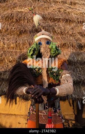 Senegal, eastern Senegal, Kédougou area, Dar Salam department, village of Ethiolo, Bassari traditional dancer with elephant mask Stock Photo