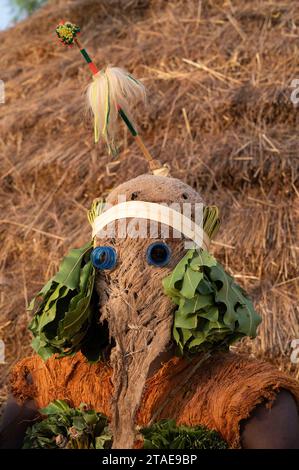 Senegal, eastern Senegal, Kédougou area, Dar Salam department, village of Ethiolo, Bassari traditional dancer with elephant mask Stock Photo