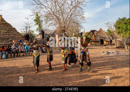 Senegal, eastern Senegal, Kédougou area, Dar Salam department, village of Ethiolo, Bassari traditional dances with elephant masks Stock Photo