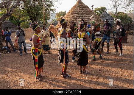 Senegal, eastern Senegal, Kédougou area, Dar Salam department, village of Ethiolo, Bassari traditional dances with elephant masks Stock Photo