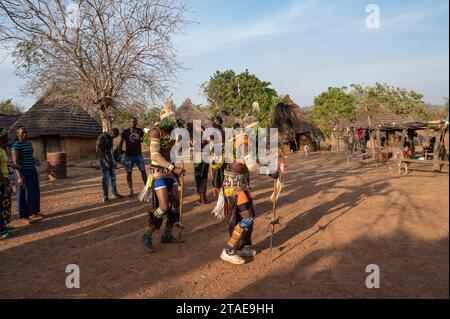 Senegal, eastern Senegal, Kédougou area, Dar Salam department, village of Ethiolo, Bassari traditional dances with elephant masks Stock Photo