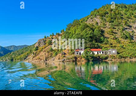 Albania, Shkoder province, Koman, Lake Koman, artificial lake on the Drin river Stock Photo