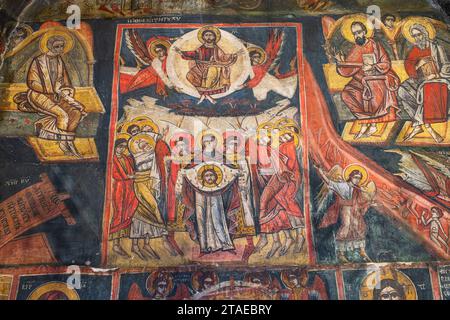 Albania, surroundings of Korce, Mborje, the Orthodox Church of the Resurrection of Christ founded in the 9th century, one of the oldest churches in the Balkans, 14th century frescoes Stock Photo