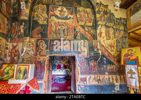 Albania, surroundings of Korce, Mborje, the Orthodox Church of the Resurrection of Christ founded in the 9th century, one of the oldest churches in the Balkans, 14th century frescoes Stock Photo
