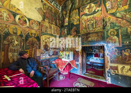 Albania, surroundings of Korce, Mborje, the Orthodox Church of the Resurrection of Christ founded in the 9th century, one of the oldest churches in the Balkans, 14th century frescoes Stock Photo