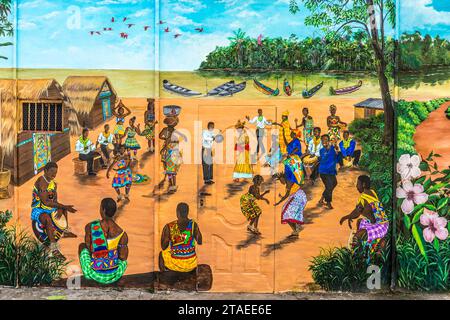France Guiana Cayenne Mural Depicting Two Children Observing Nature france-guiana-cayenne-mural-depicting-two-children-observing-nature
