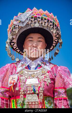 France, Guyana, Cacao (village), H'Mông New Year ceremony in traditional Guyanese dress, borrowing and combining symbols from South-East Asia and China to create new aesthetic codes Stock Photo