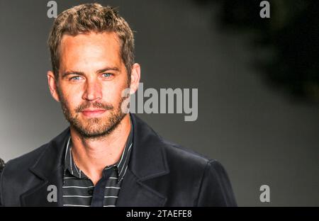 New York City, NY, USA. 21st Mar, 2013. ATTENTION EDITOR - FILE PHOTO FROM 03/21/2013 - SÃƒO PAULO, SP, 03/21/2013 - SÃƒO PAULO FASHION WEEK - PAUL WALKER -.Ten years since the death of North American actor Paul Walker this Thursday, November 30, 2023 in file photo the actor Paul Walker during the Colcci Spring-Summer 2013/14 collection fashion show at SÃ£o Paulo Fashion Week (SPFW) in Ibirapuera Biennial Pavilion in the southern region of the city of SÃ£o Paulo on March 21, 2013. (Credit Image: © William Volcov/ZUMA Press Wire) EDITORIAL USAGE ONLY! Not for Commercial USA Stock Photo