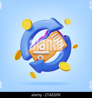 3D Arrows, Coupon with Percent Symbol and Coins Stock Vector