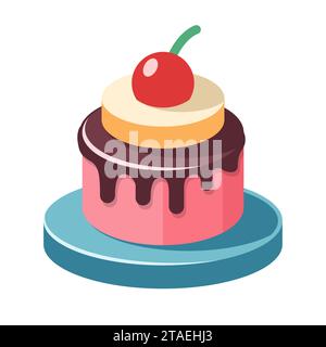 Cake dessert, sweet food. Simple delicious symbol. Sweet birthday cake, Bakery cupcake isolated on white. Vector illustration. Stock Vector