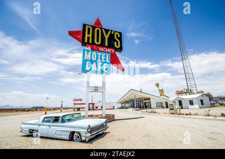 Roy's motel in Amboy, California, Founded in the 1930s, its retro architecture captures the essence of Route 66's golden era, with its classic design Stock Photo