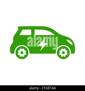Electric car icon with lightning sign. EV car hybrid vehicles charging point. Eco friendly vehicle concept. Vector illustration. Stock Vector