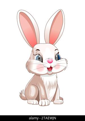 Cartoon smiling little bunny on a white background. Stock Vector