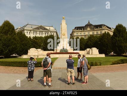 Budapest, Hungary - August 30, 2018:  People near the Soviet War Memorial in Budapest, Hungary Stock Photo