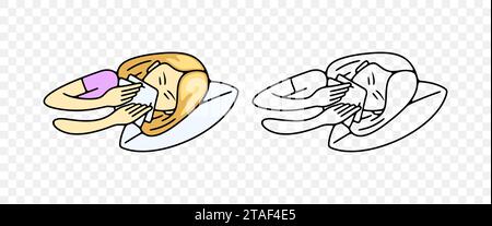 Sick girl or child blowing her nose or sneezing into handkerchief, graphic design. Disease, illness, sickness, virus and treatment, vector design Stock Vector