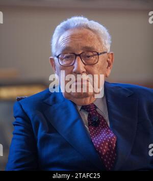 Boston, Massachusetts, USA  December 19 ,2007 Former Secretary of State and former National Security Advisor Dr. Henry A. Kissinger and Nobel Peace Prize recipient  with former Senator John McCain (R-AZ) at the Ancient and Honorable Artillery Company Armory Faneuil Hall in Boston on December 19, 2007.  Kissinger passed on November 29, 2023 at age 11 at his Connecticut home.  (Rick Friedman) Stock Photo