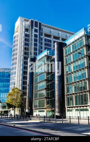 2 Triton Square and 338 Euston Road office buildings along Euston Road, Regents Place, London, England Stock Photo