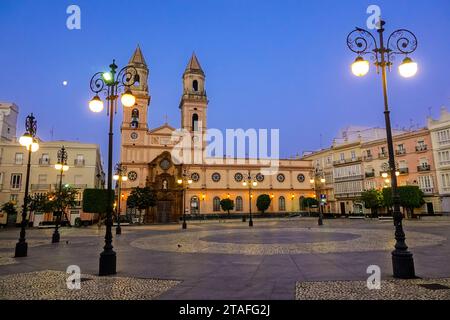 The Parish Church of St Anthony of Padua at the Plaza de San Antonio in Cadiz, Spain. The church was built in as a hermitage in 1669 but reconstructed several times before completion in the 19th century. Stock Photo