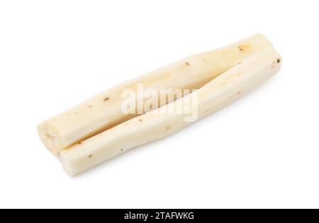 Cut raw salsify roots isolated on white Stock Photo